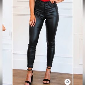 High rise button fly coated pants KanCan black faux leather